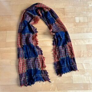 Madewell Distressed Plaid Wool Scarf, Colorful Muted Earth Tones, Unisex
